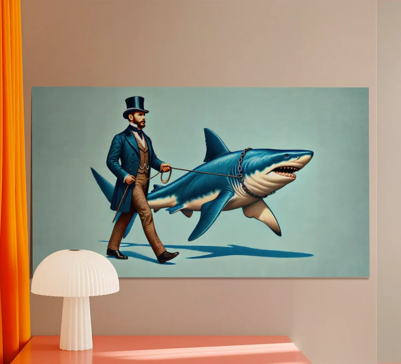 Walking the Shark poster con telaio in alluminio da Art Unleashed