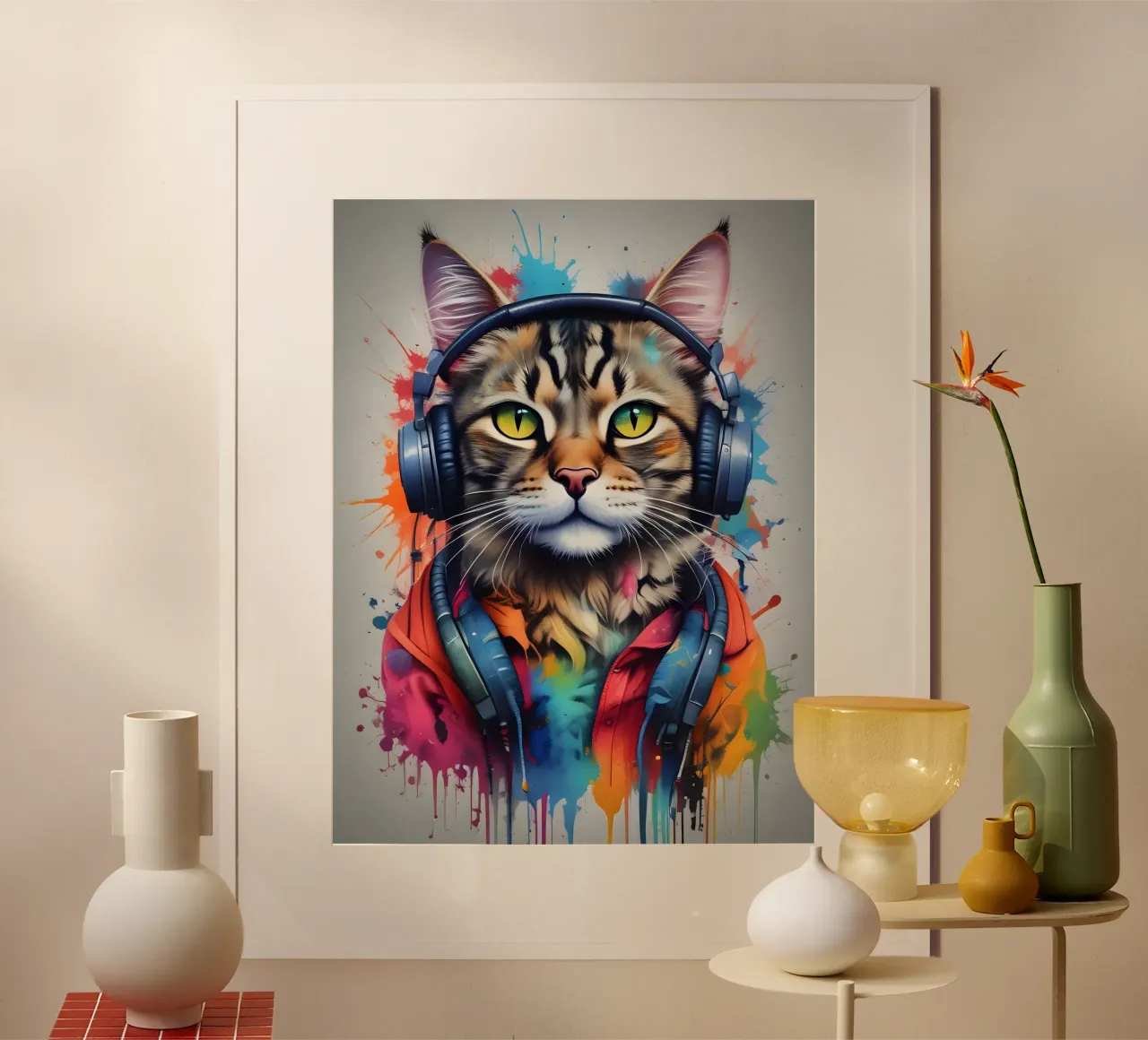 Musique de chat amusante poster avec cadre en bois de MakArena