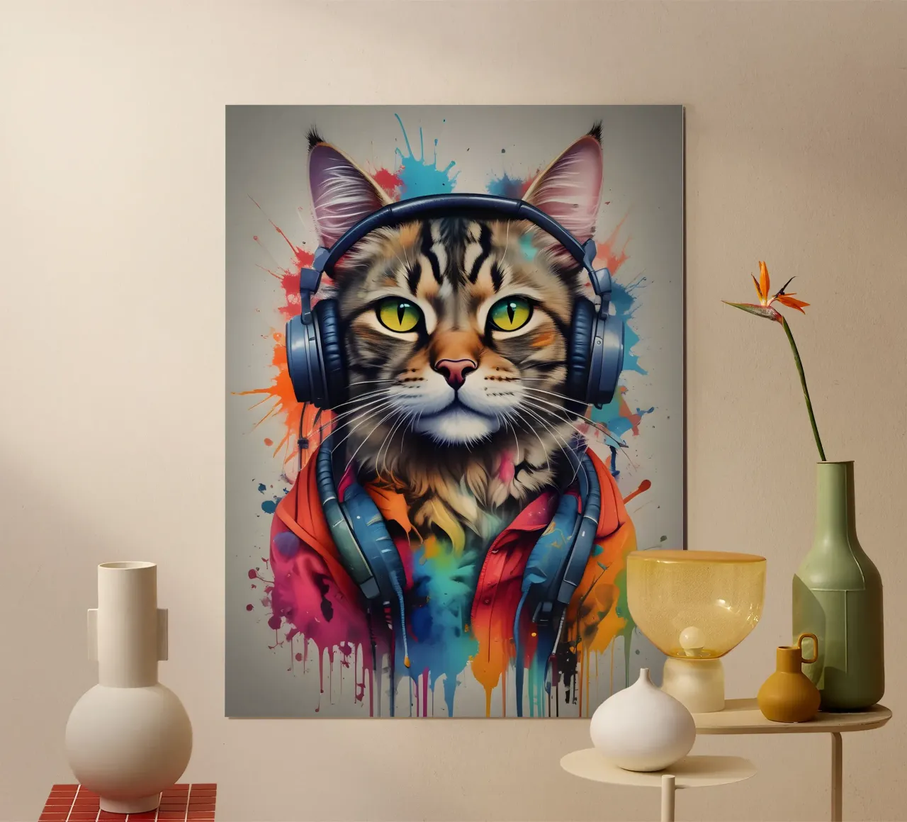 Musique de chat amusante poster avec cadre en bois de MakArena