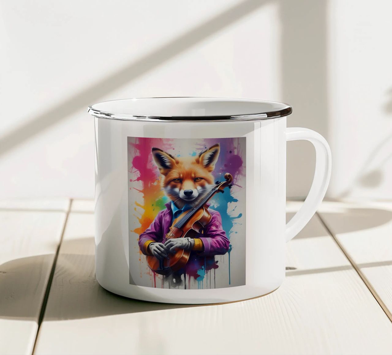 Volpe con violino tazza in smalto da MakArena