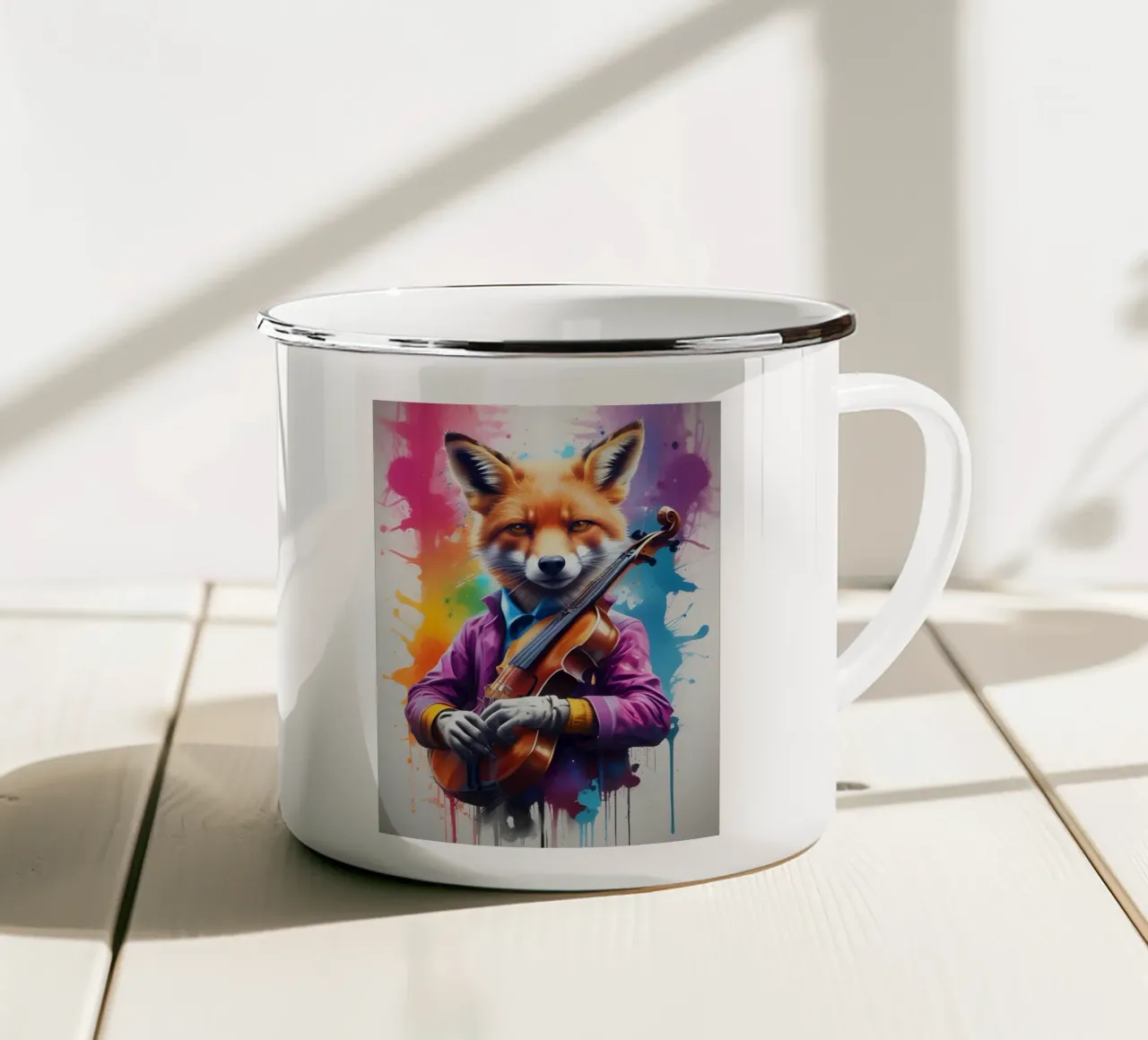 Zorro con violín taza de esmalte de MakArena