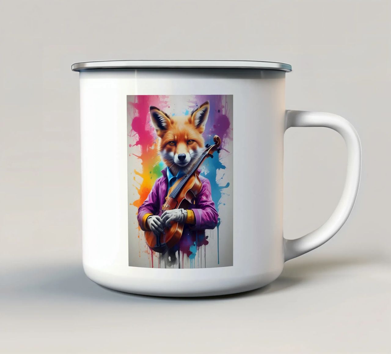 Volpe con violino tazza in smalto da MakArena