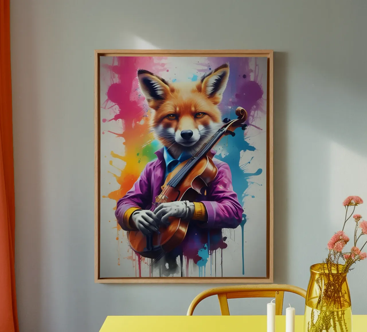 Fox with violin canvas with Floater frame by MakArena
