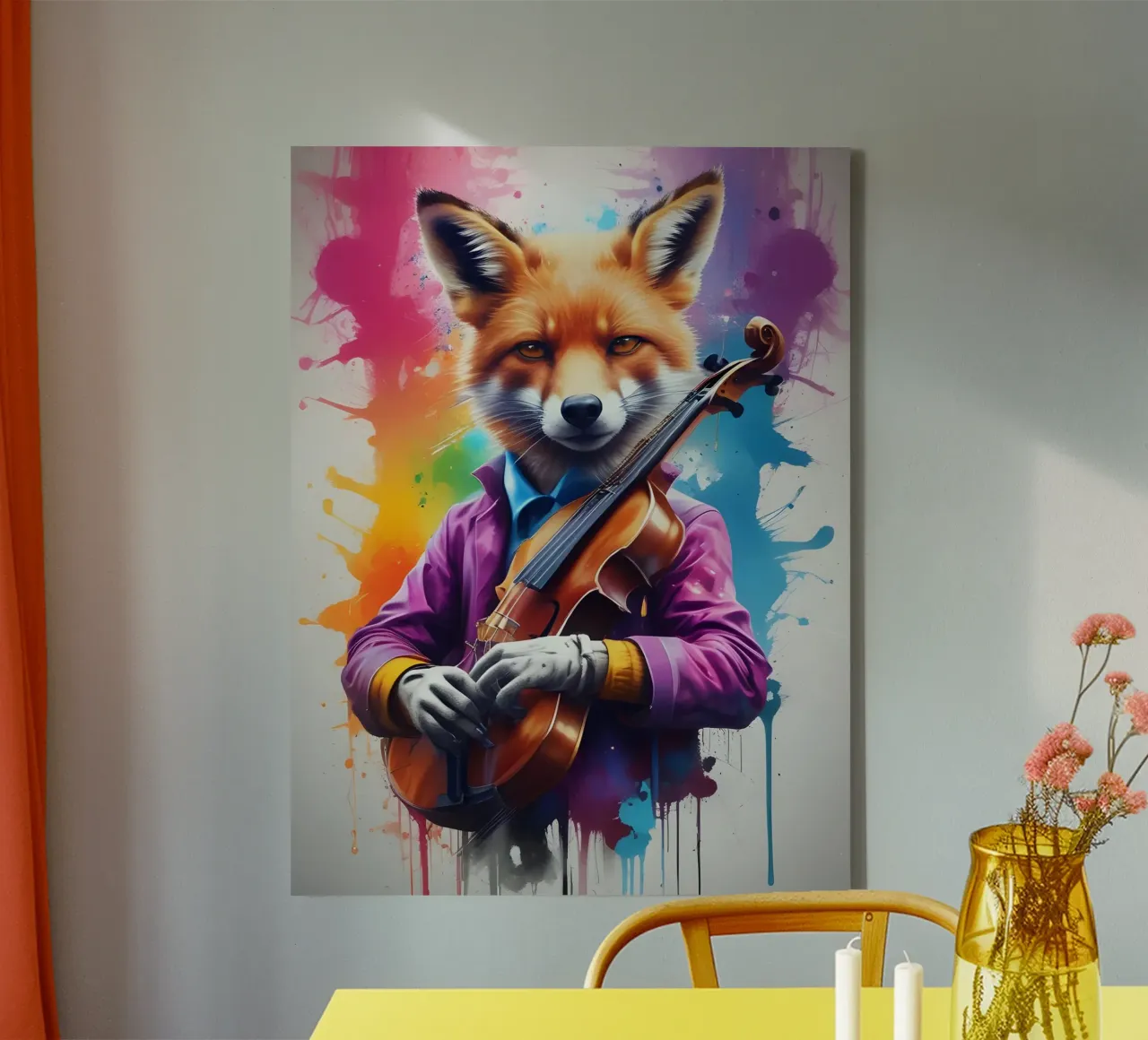 Fox with violin canvas with Floater frame by MakArena