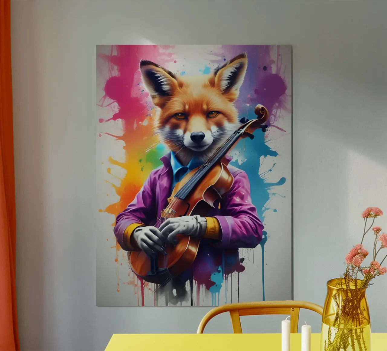 Volpe con violino poster con telaio in alluminio da MakArena