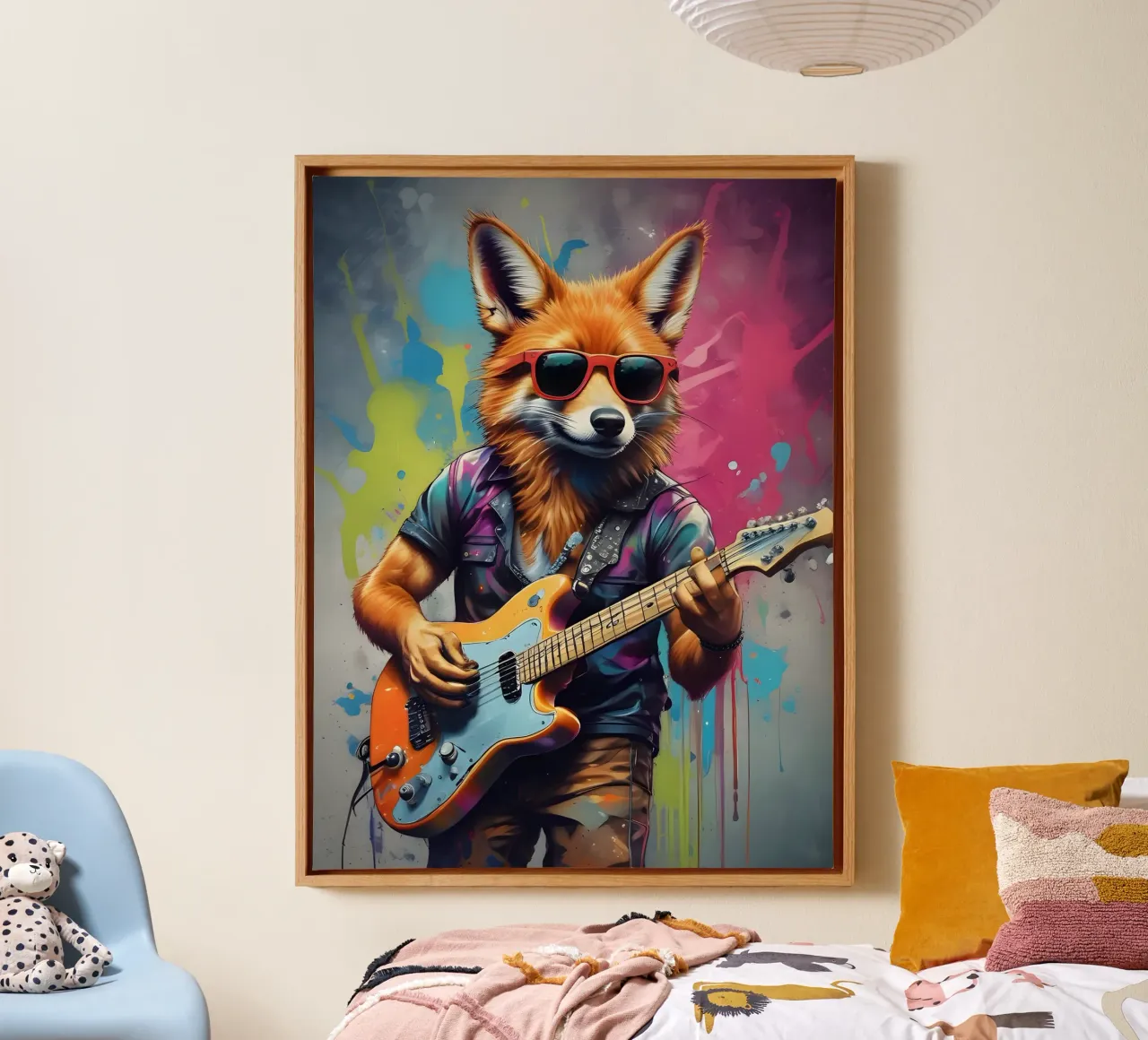 Fuchs spielt Gitarre Leinwand mit Schattenfugenrahmen von MakArena