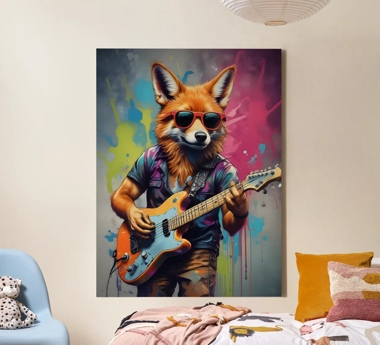 Fuchs spielt Gitarre Leinwand mit Schattenfugenrahmen von MakArena