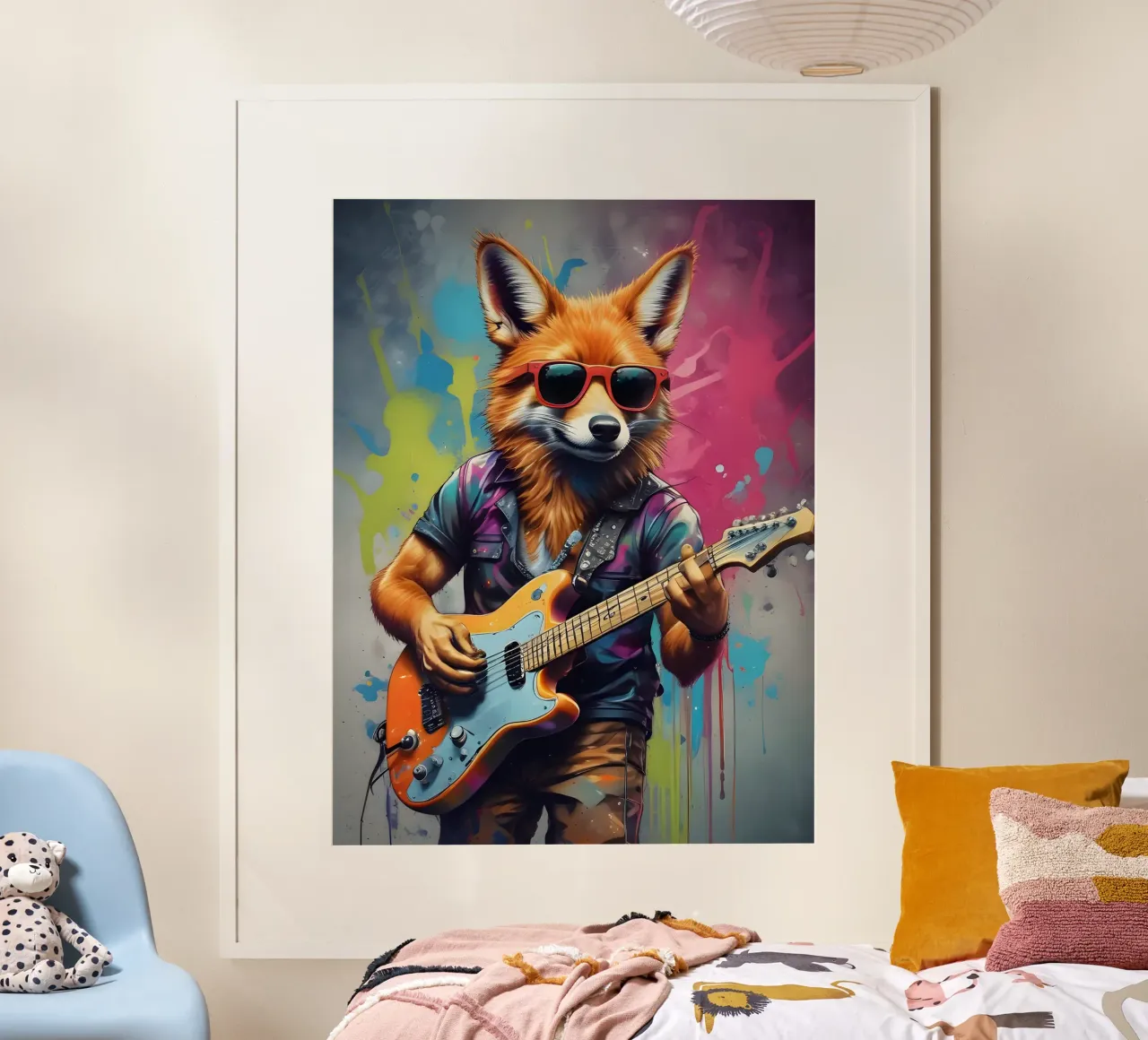 Fuchs spielt Gitarre Poster mit Aluminium Rahmen von MakArena