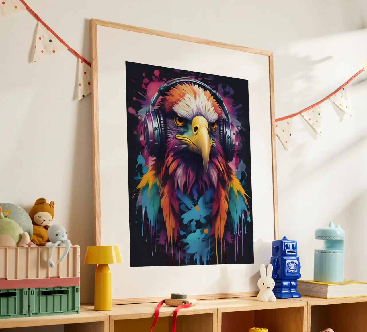 Aquila in cuffia poster con telaio in legno da MakArena