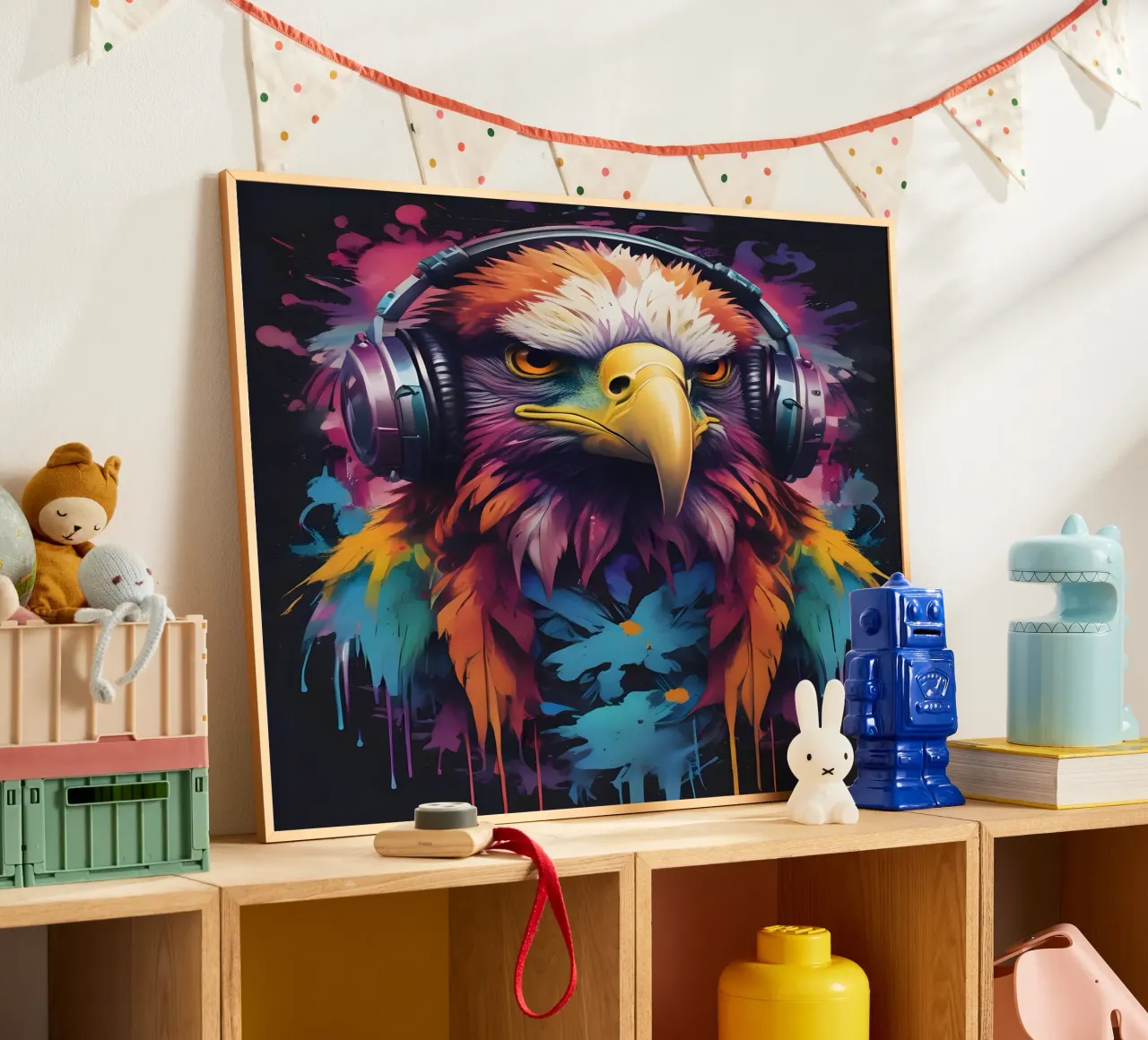 Aquila in cuffia poster con telaio in legno da MakArena