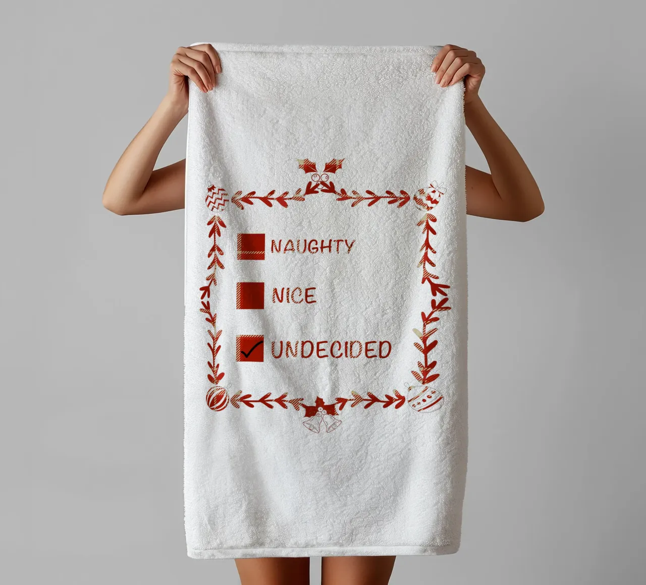 KERSTMIS STOUT OF AARDIG CHECKLIST badhanddoek van ARTOMATIC