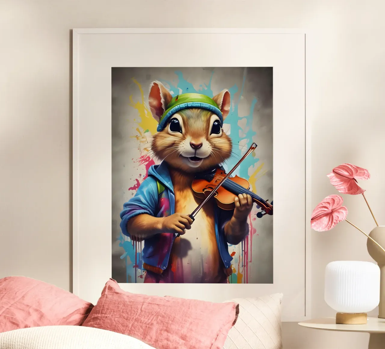 Chipmunk suona il violino poster con telaio in alluminio da MakArena