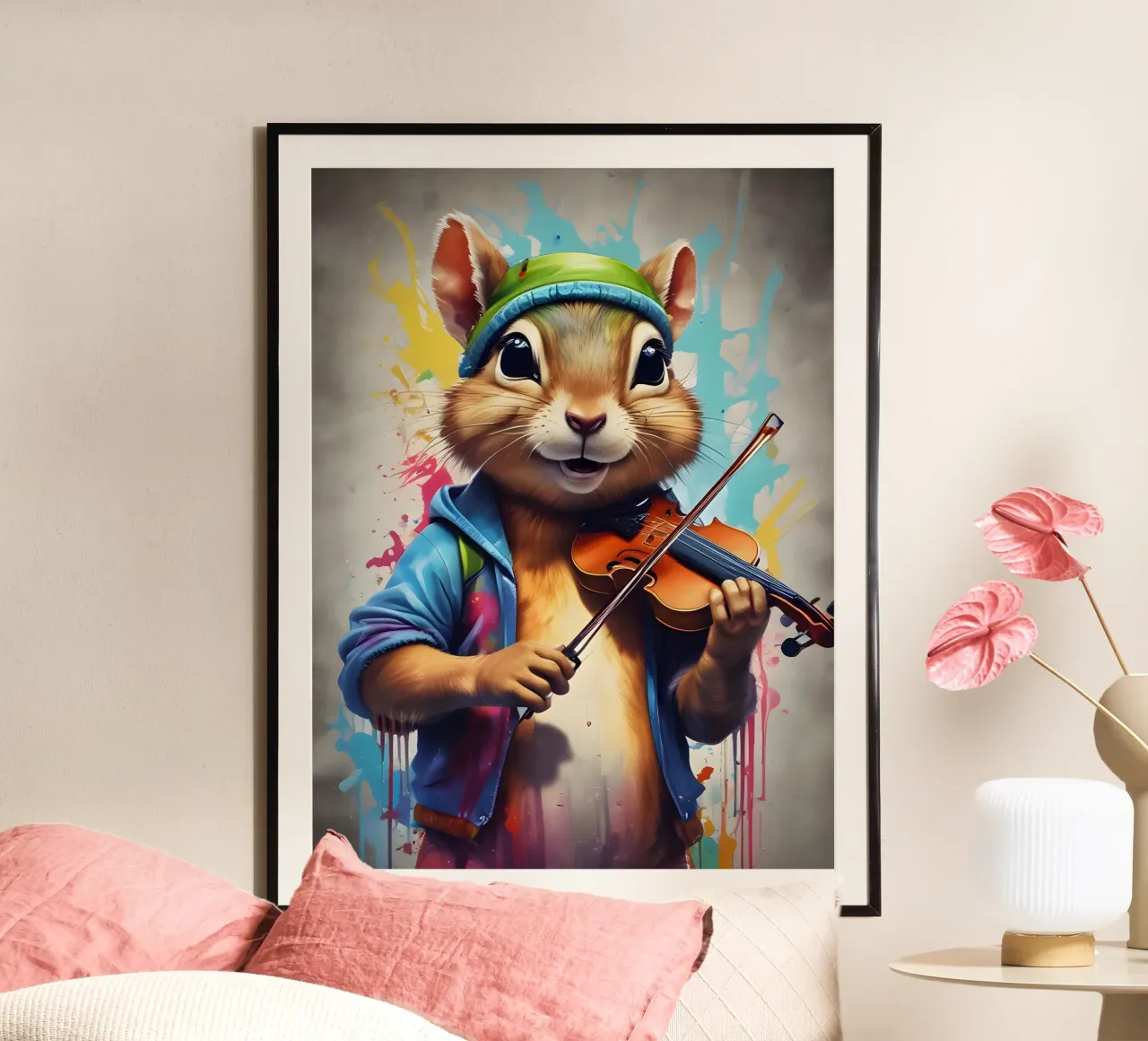 Chipmunk suona il violino poster con telaio in alluminio da MakArena