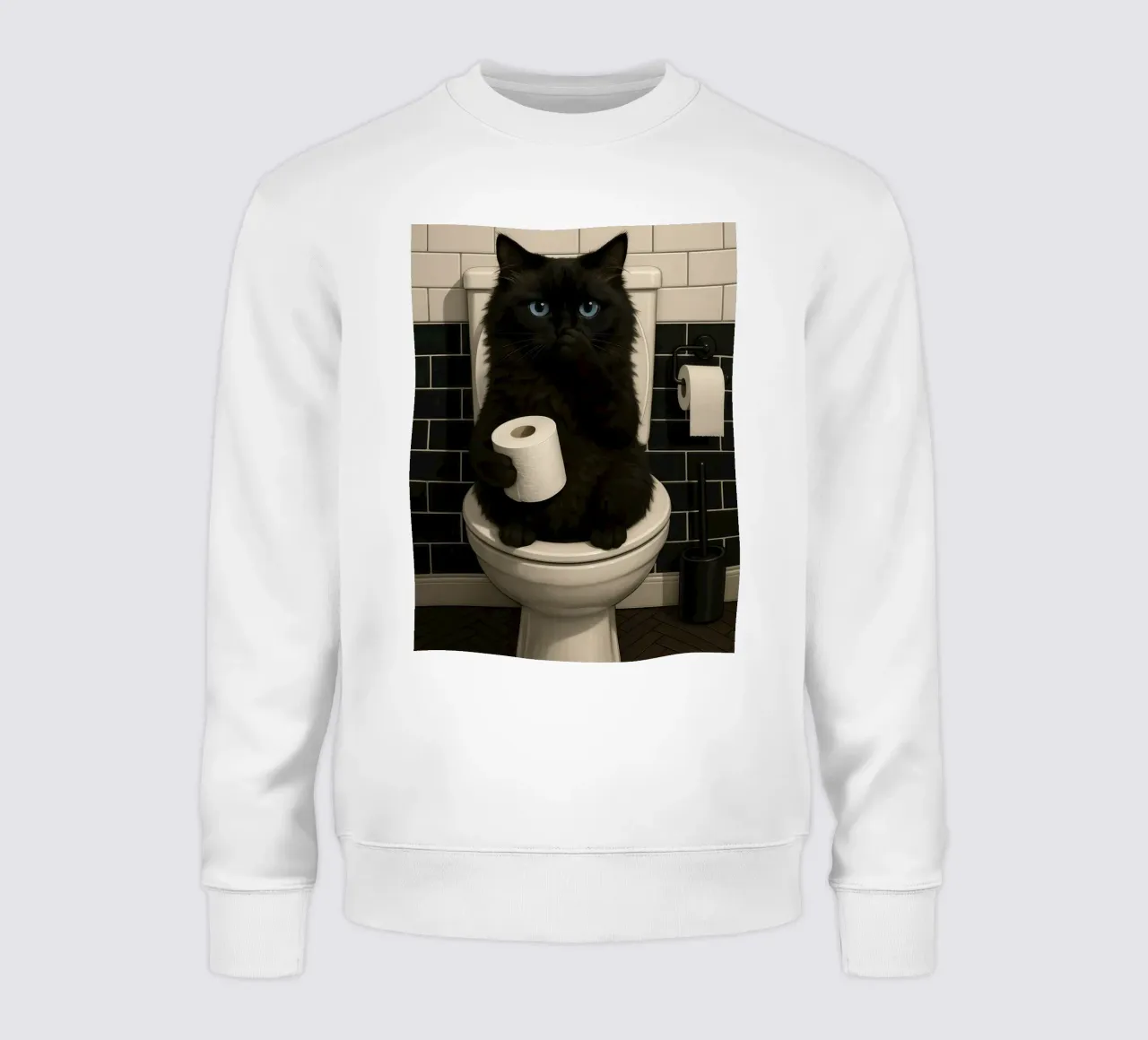 SCHWARZE KATZE AUF TOILETTE MIT TOILETTENPAPIER Sweatshirt von ARTOMATIC
