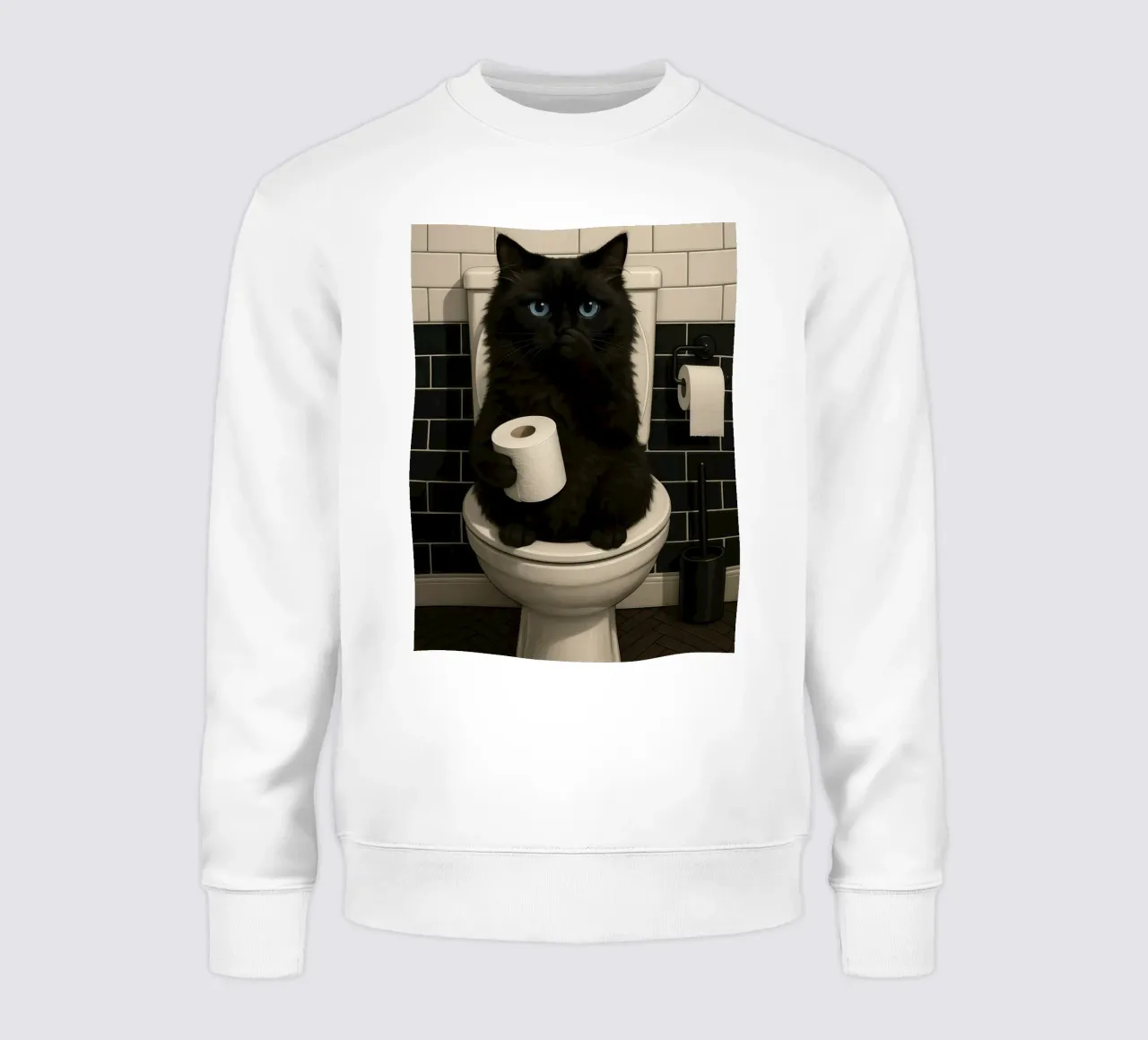 SCHWARZE KATZE AUF TOILETTE MIT TOILETTENPAPIER Sweatshirt von ARTOMATIC