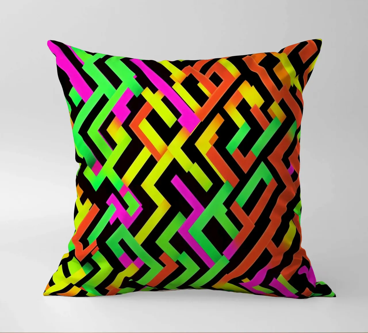 Contemporary Escher pattern in neon style decorative cushion by Autofocus