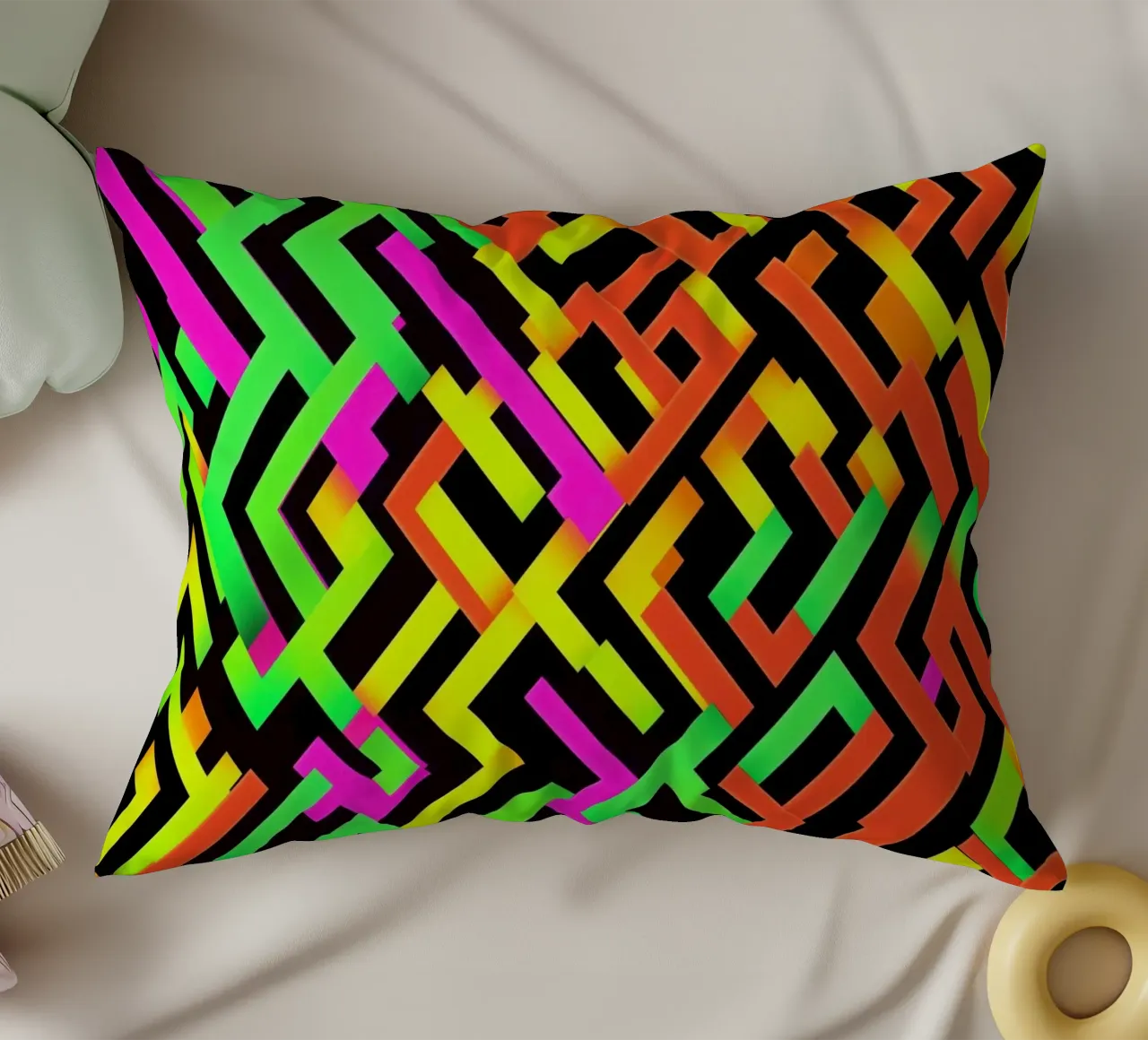Contemporary Escher pattern in neon style decorative cushion by Autofocus
