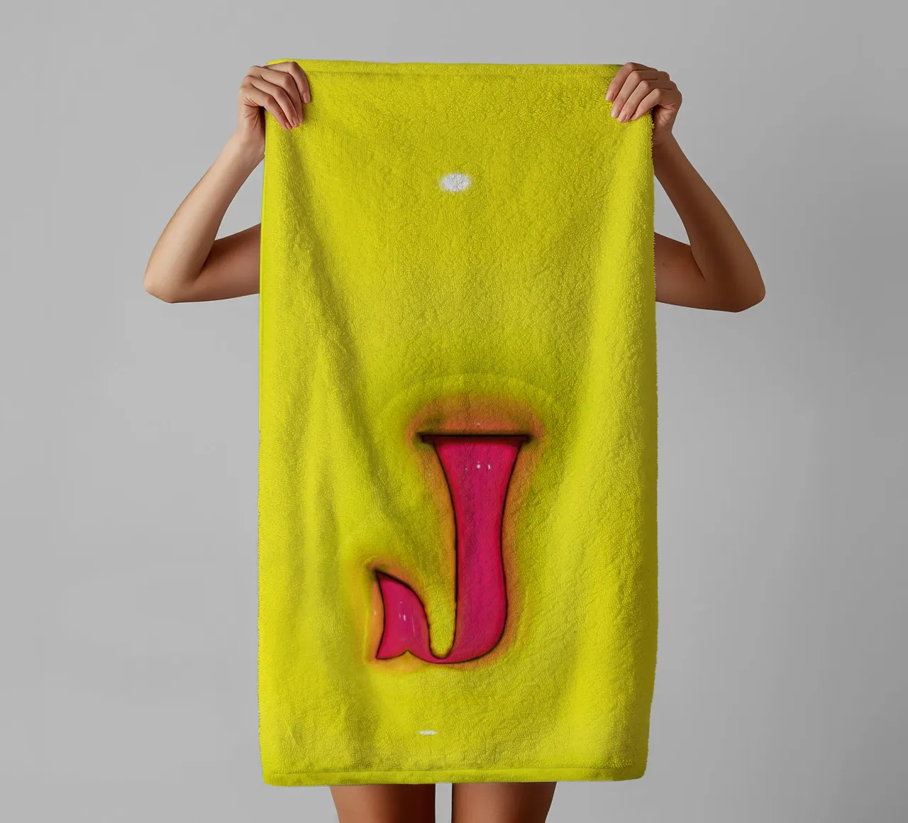 Bubblegum Inflate Initials J Green towel by Malou-Studio