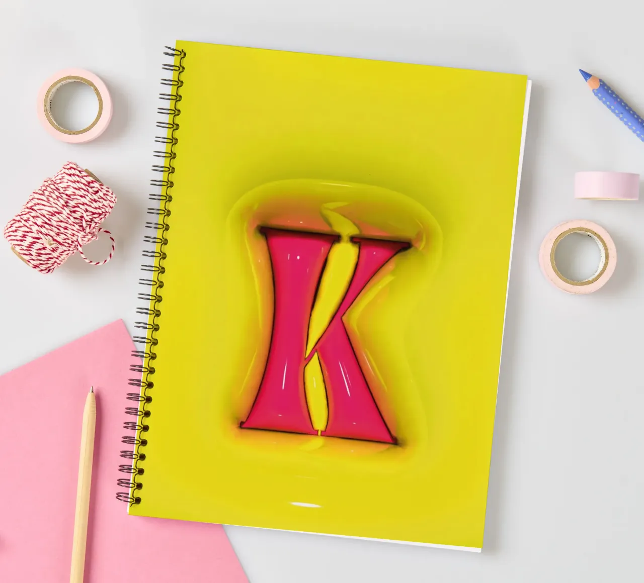 Bubblegum Inflate Initials K Green spiral notebook by Malou-Studio