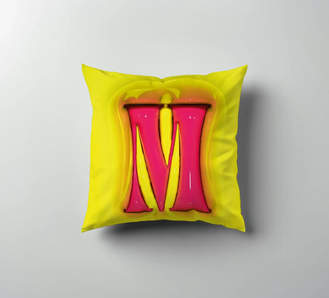 Bubblegum Inflate Initials M Green decorative cushion by Malou-Studio