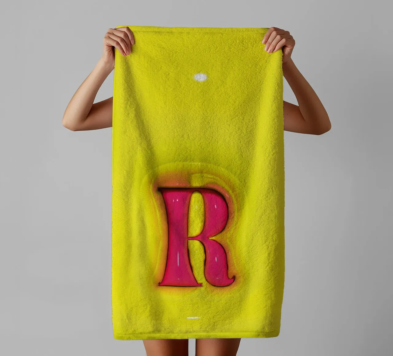 Bubblegum Inflate Initials R Green towel by Malou-Studio