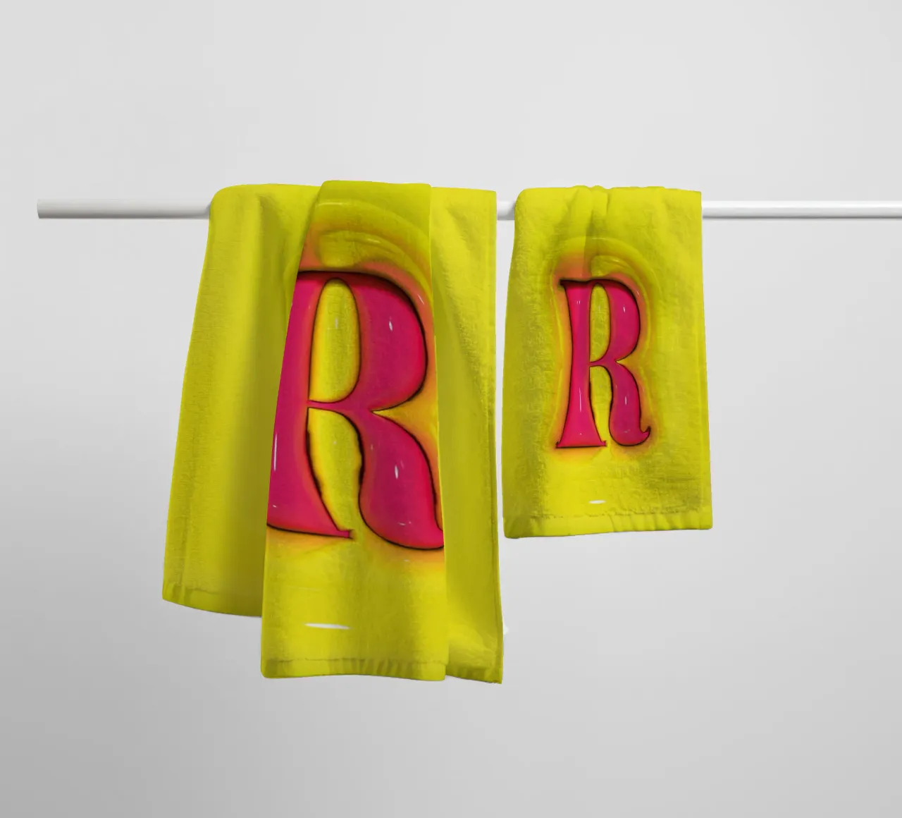Bubblegum Inflate Initials R Green towel by Malou-Studio