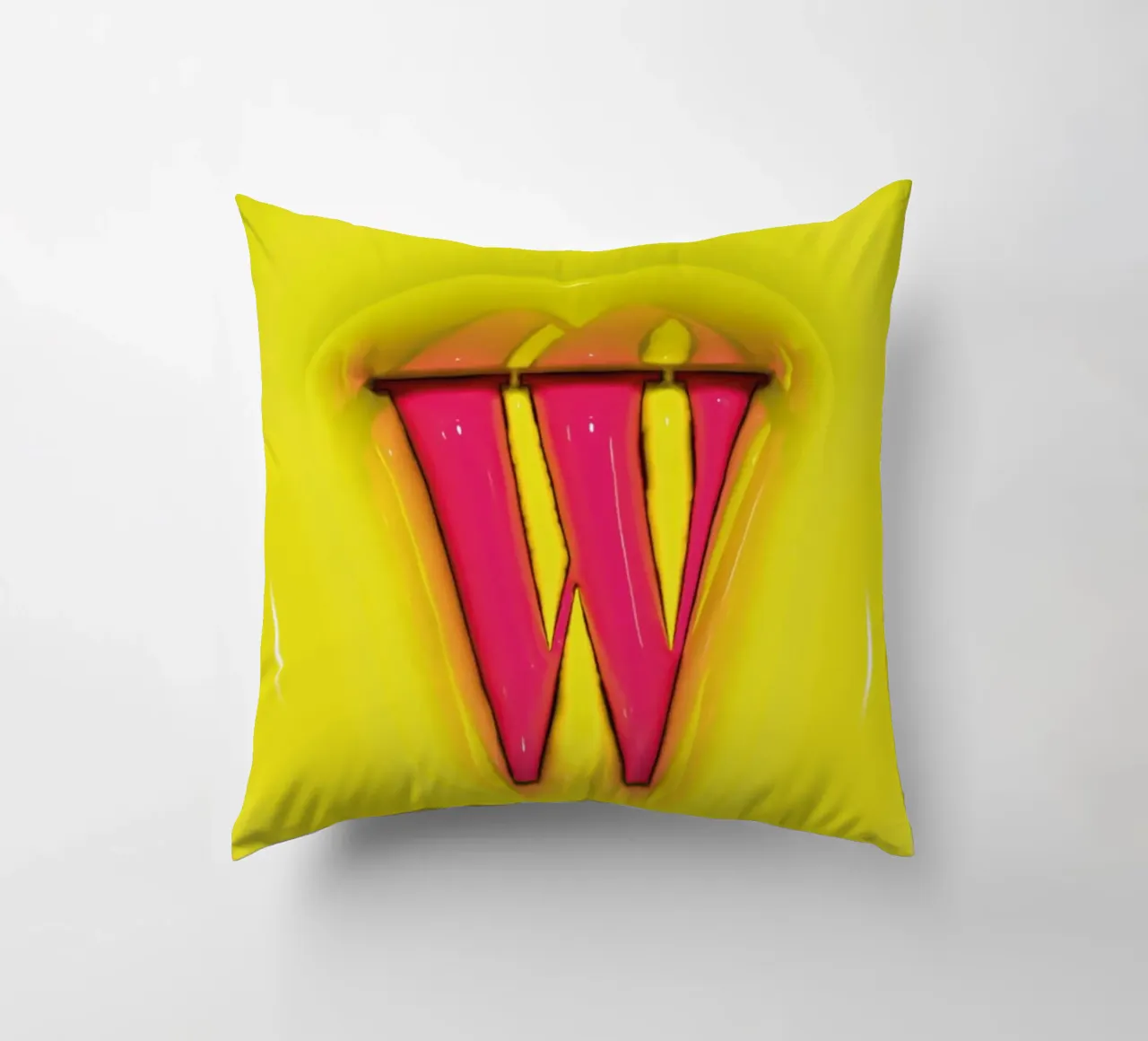 Bubblegum Inflate Initials W Green decorative cushion by Malou-Studio