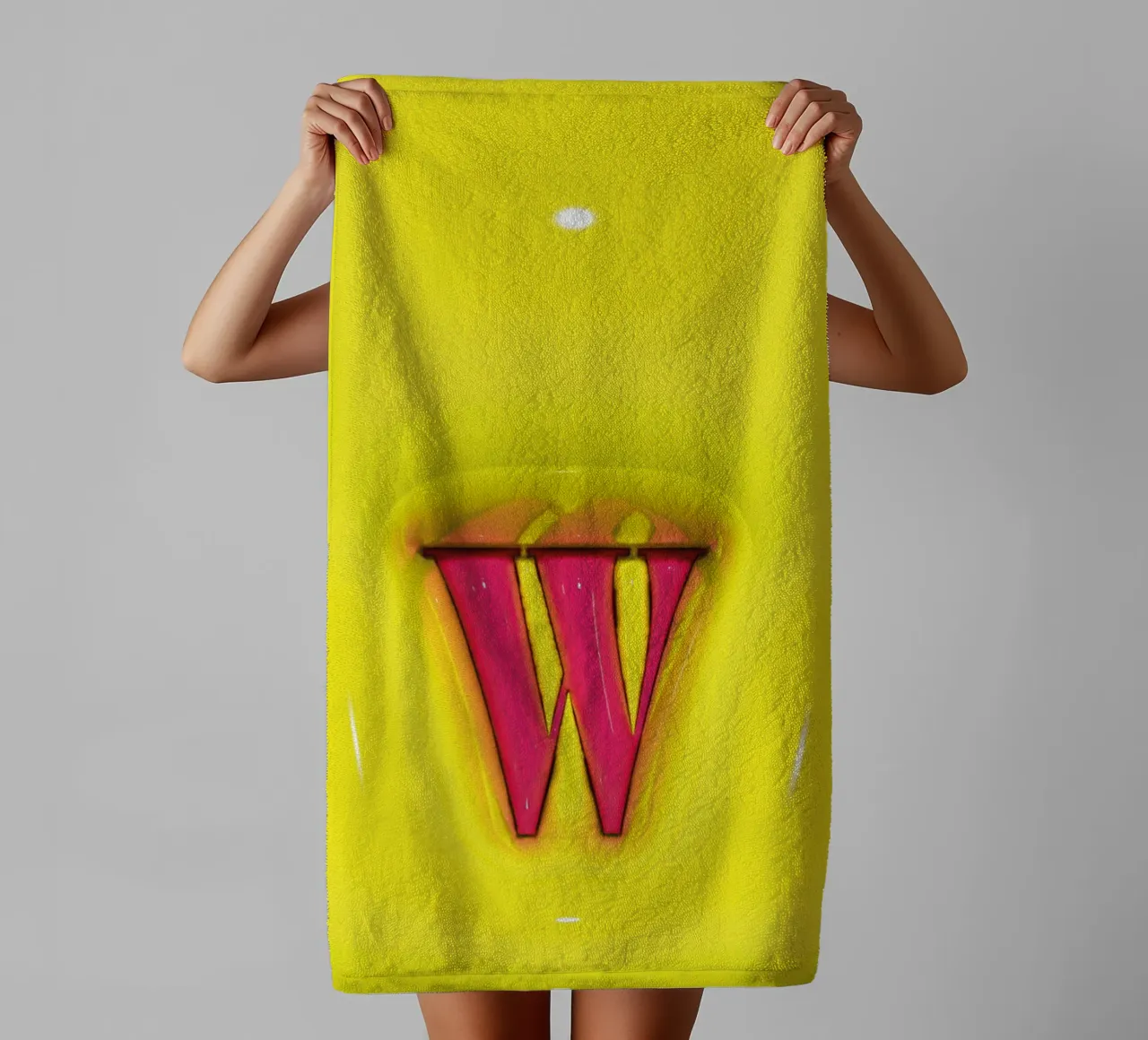 Bubblegum Inflate Initials W Green towel by Malou-Studio