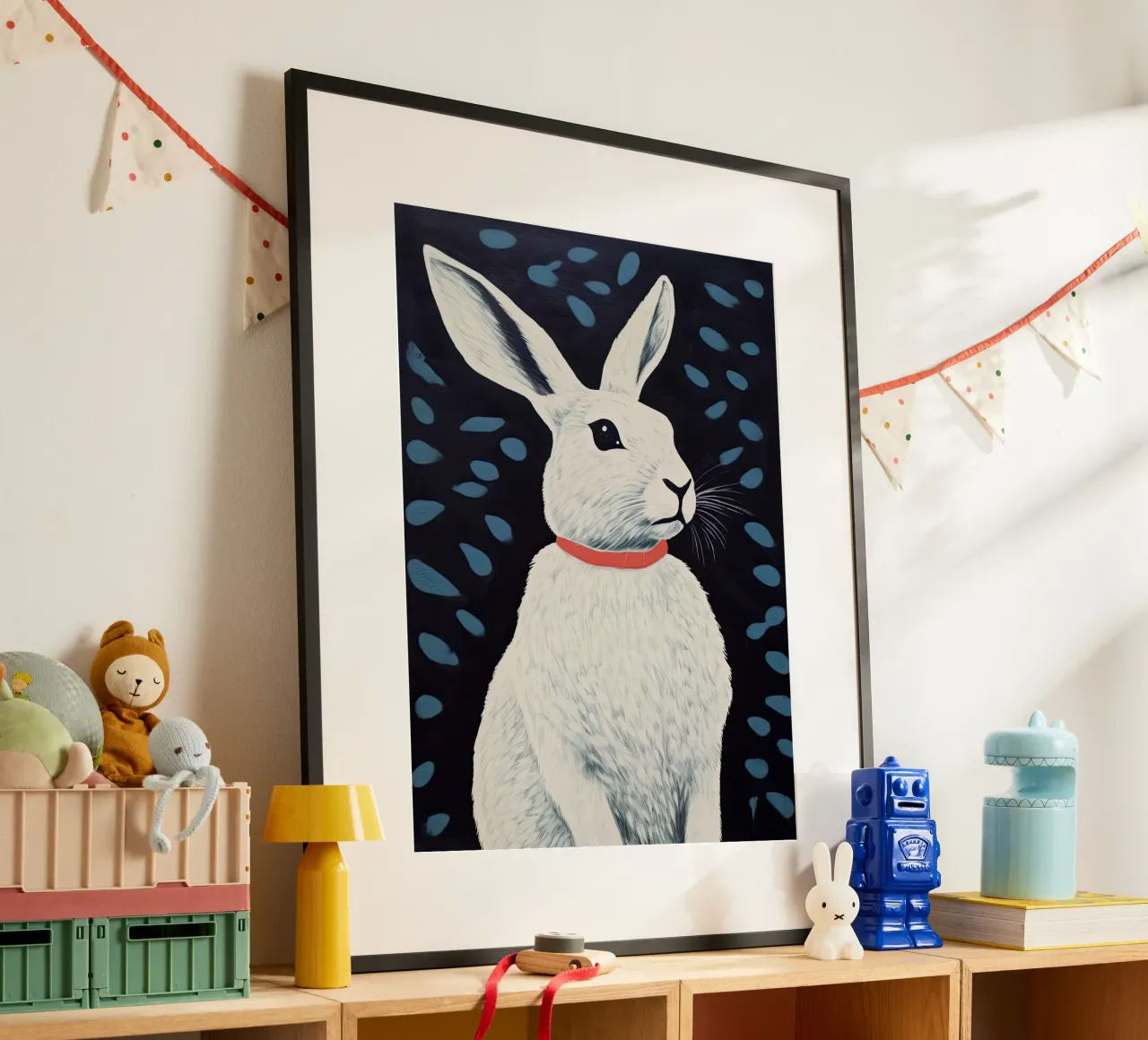 Coniglio di mezzanotte poster con telaio in alluminio da DaarbyN