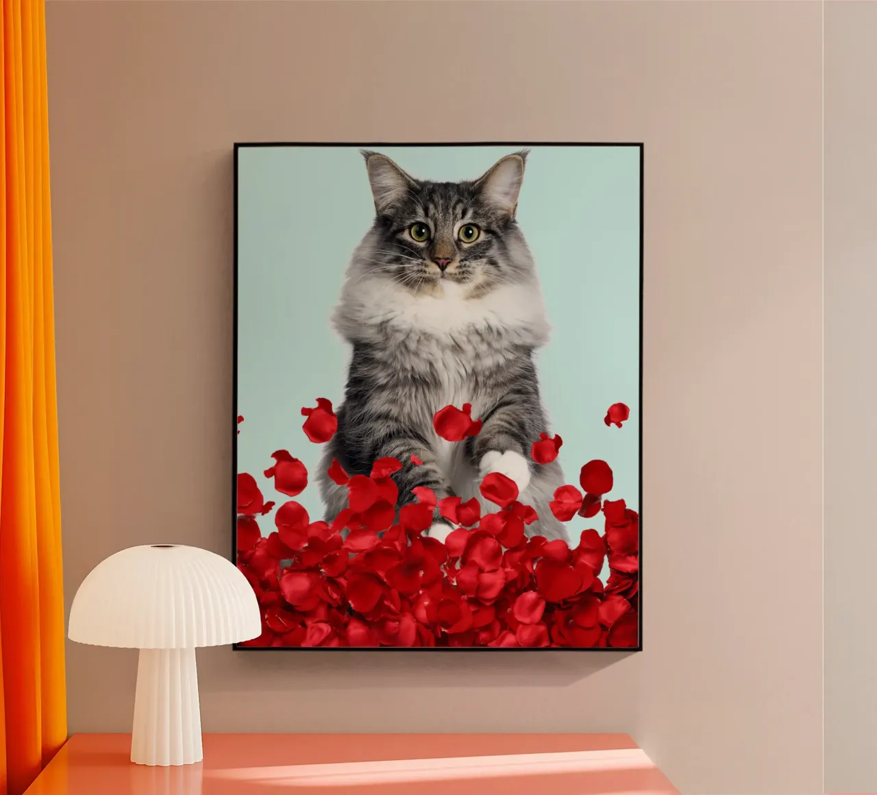 graue Katze und rote Rosen Acryl-Glas von Berwies Artwork
