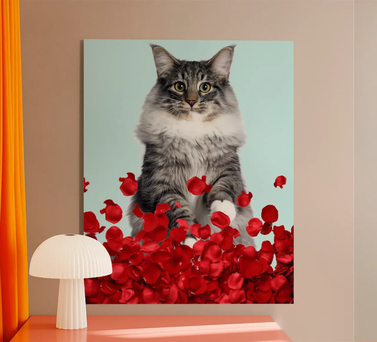 graue Katze und rote Rosen Acryl-Glas von Berwies Artwork