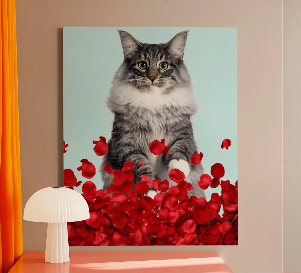 gatto grigio e rose rosse tela con Cornice a cassetta da Berwies Artwork