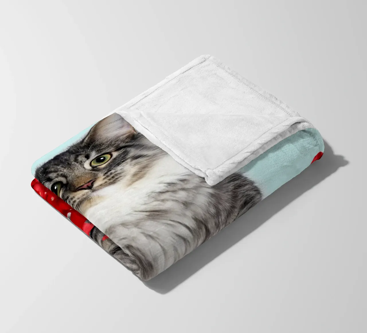 gray cat and red roses fleece blanket by Berwies Artwork