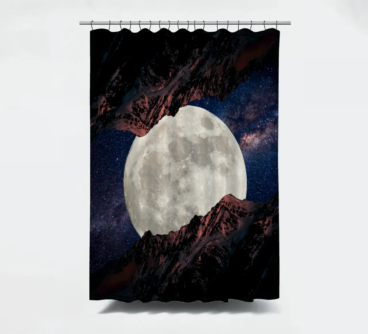 twin mountains and moon shower curtain by Berwies Artwork