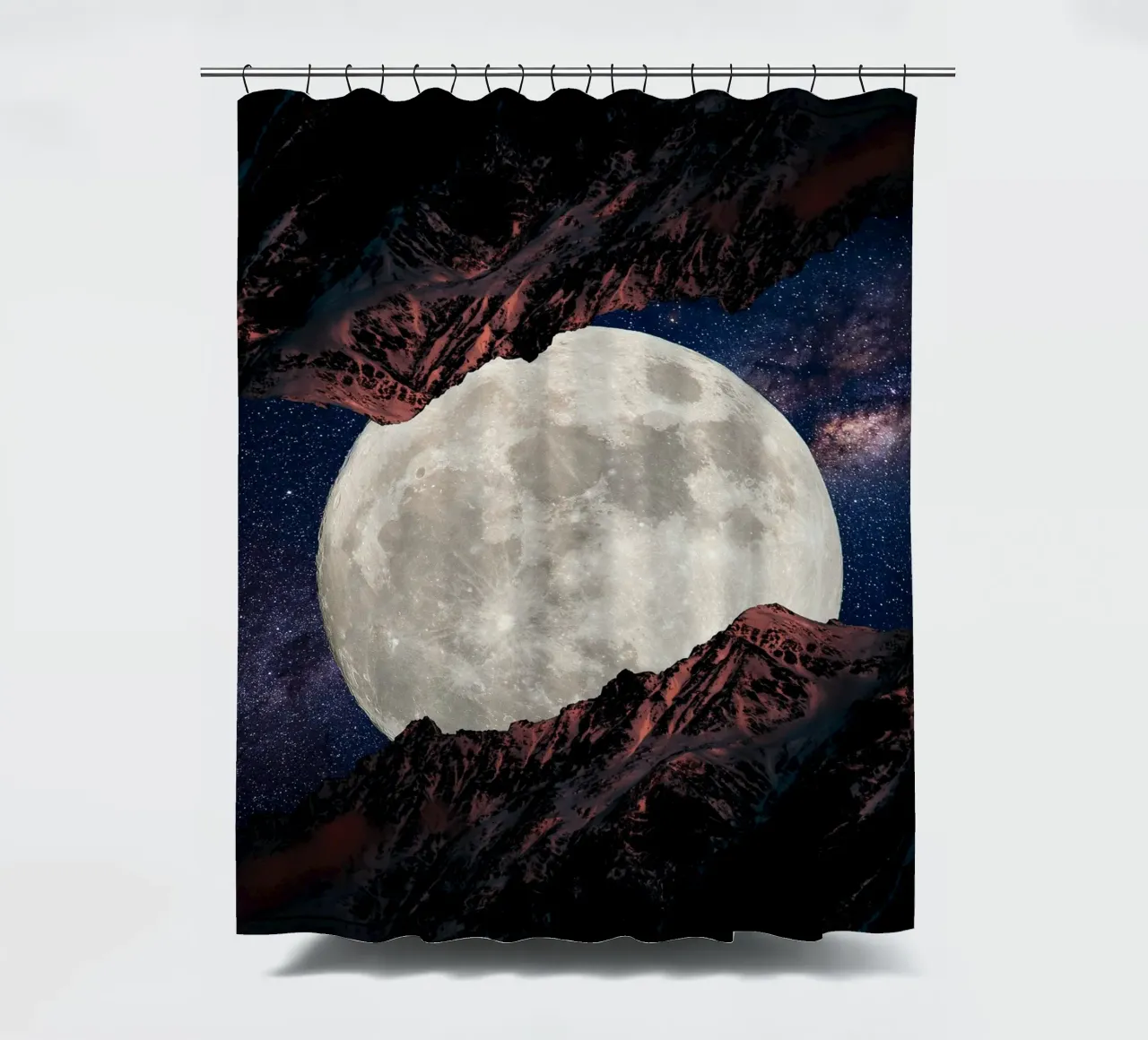 twin mountains and moon shower curtain by Berwies Artwork