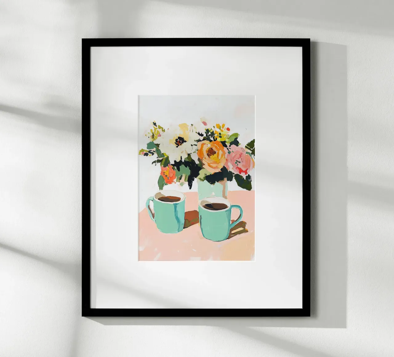 Natura morta caffè fiori fauvismo cucina poster con telaio in alluminio da Euphoria Theresa