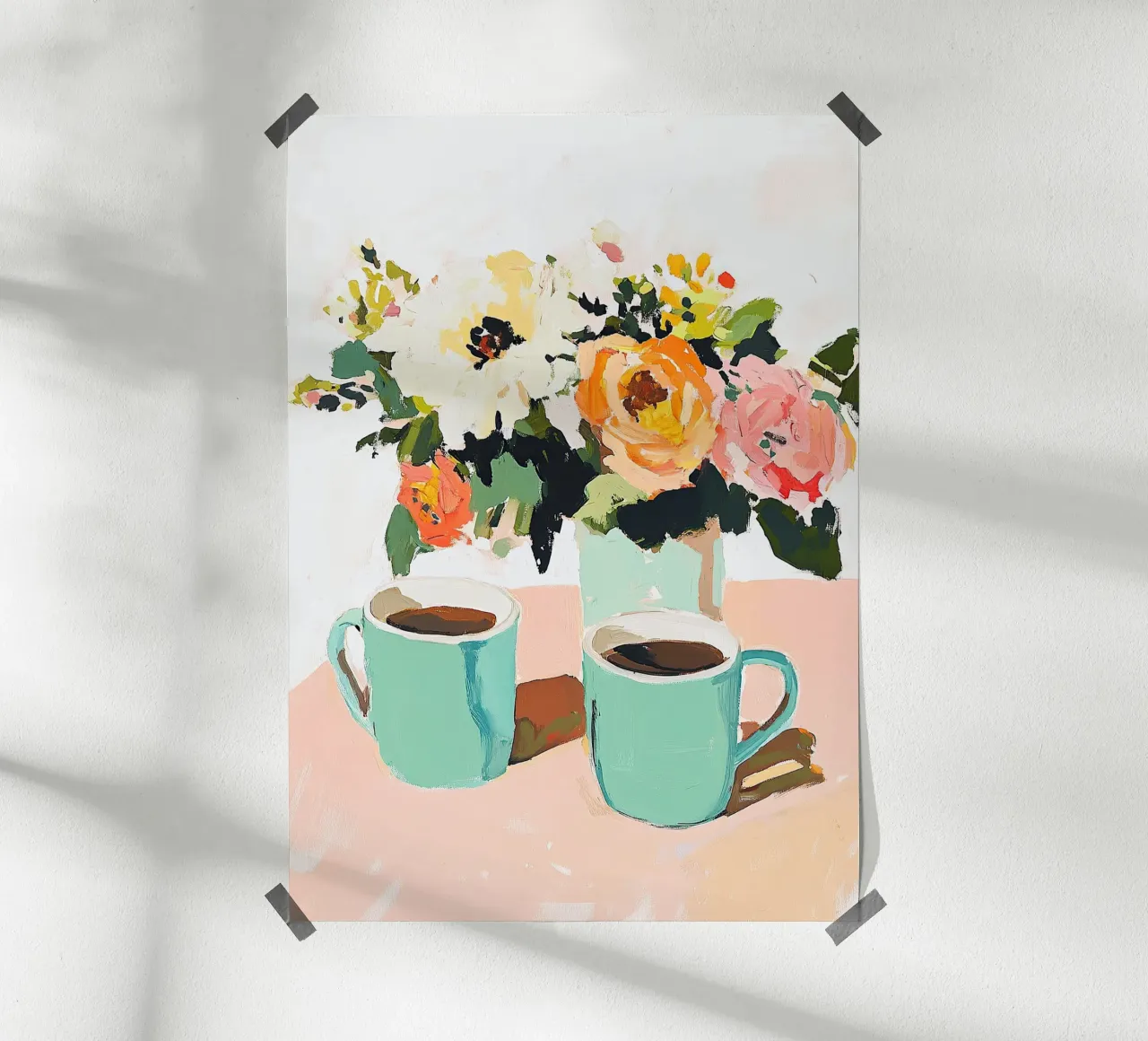Natura morta caffè fiori fauvismo cucina poster con telaio in alluminio da Euphoria Theresa