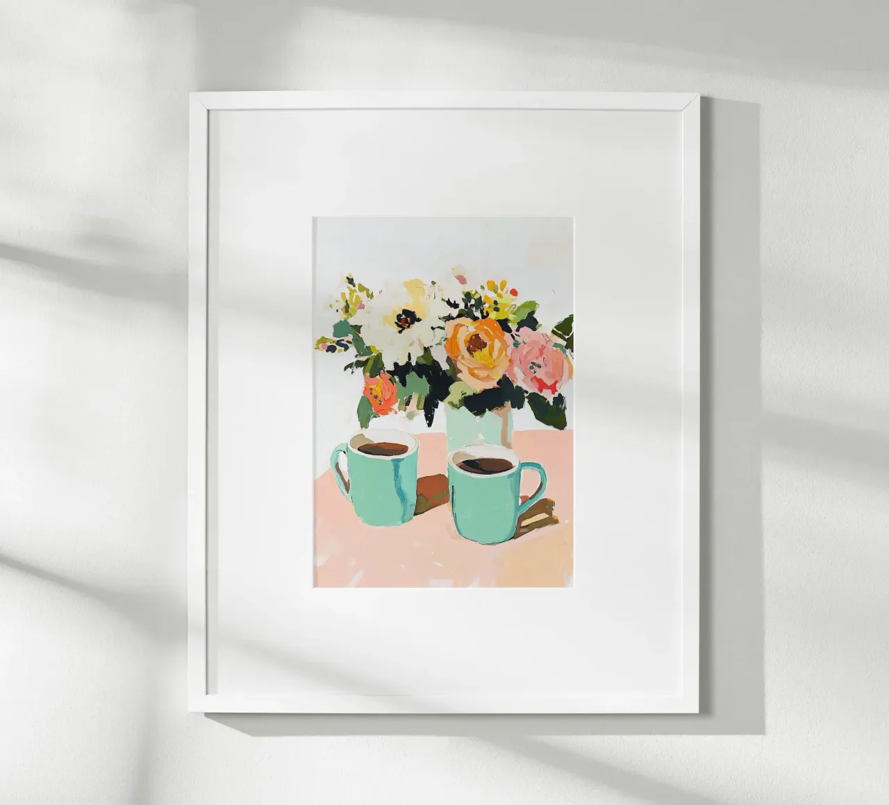 Natura morta caffè fiori fauvismo cucina poster con telaio in alluminio da Euphoria Theresa