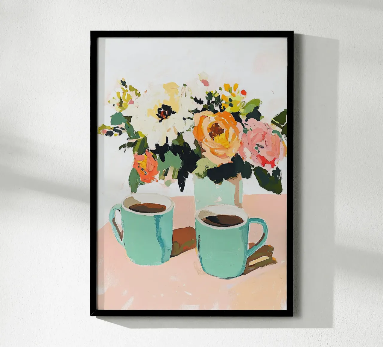 Natura morta caffè fiori fauvismo cucina poster con telaio in alluminio da Euphoria Theresa