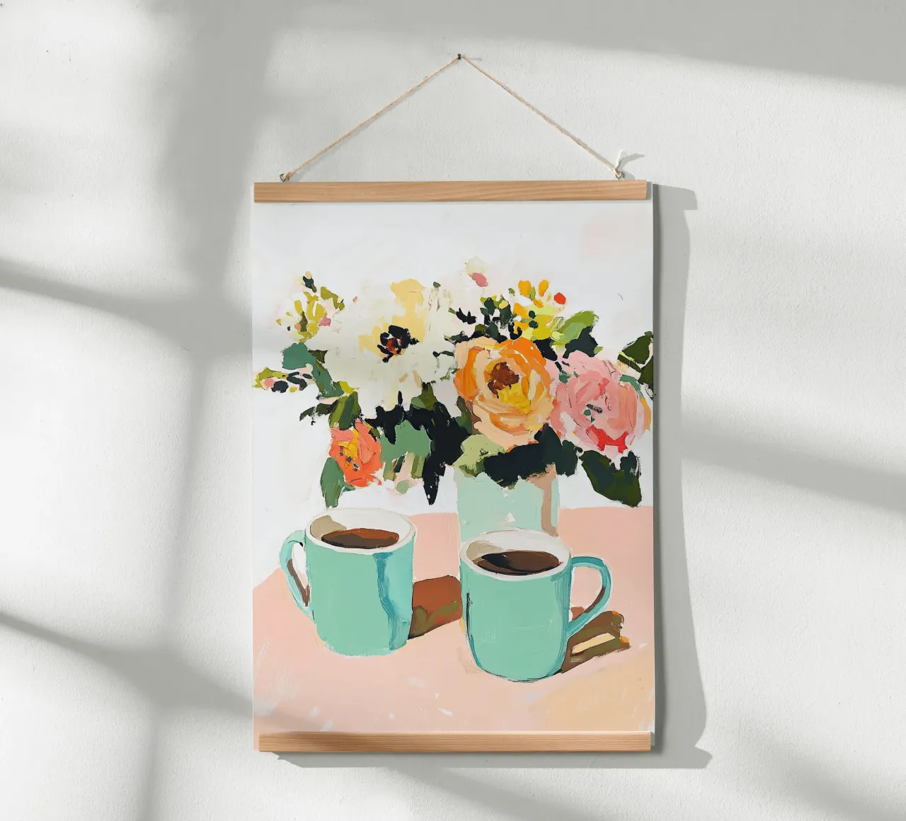 Natura morta caffè fiori fauvismo cucina poster con telaio in alluminio da Euphoria Theresa