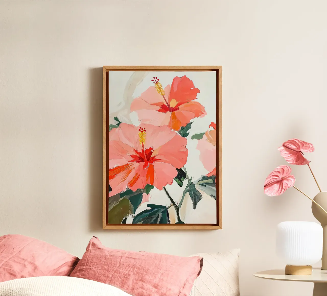 Floreale botanico Ibisco rosso Fauvismo tela con Cornice a cassetta da Euphoria Theresa
