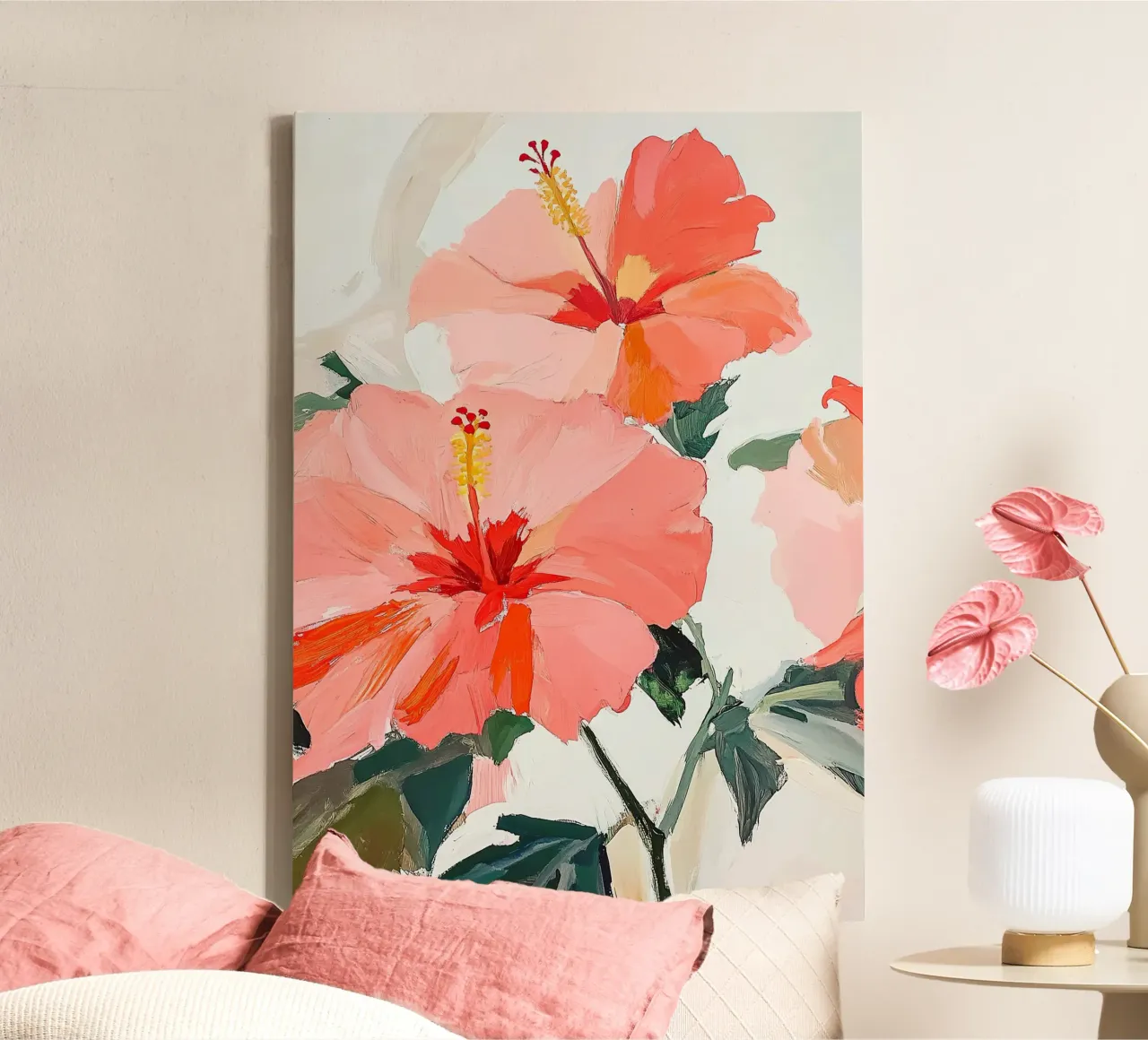 Floreale botanico Ibisco rosso Fauvismo tela con Cornice a cassetta da Euphoria Theresa