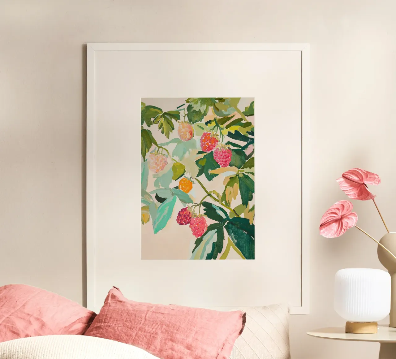Lamponi Botanica Cibo Natura poster con telaio in alluminio da Euphoria Theresa