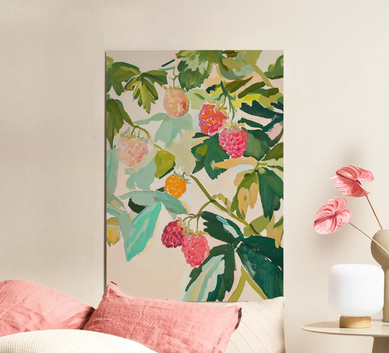 Lamponi Botanica Cibo Natura poster con telaio in alluminio da Euphoria Theresa