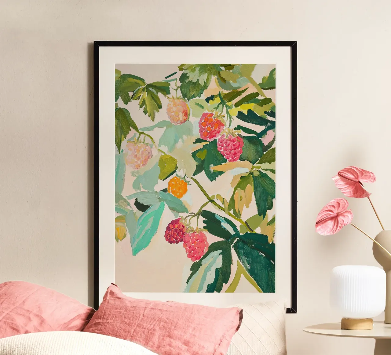 Lamponi Botanica Cibo Natura poster con telaio in alluminio da Euphoria Theresa