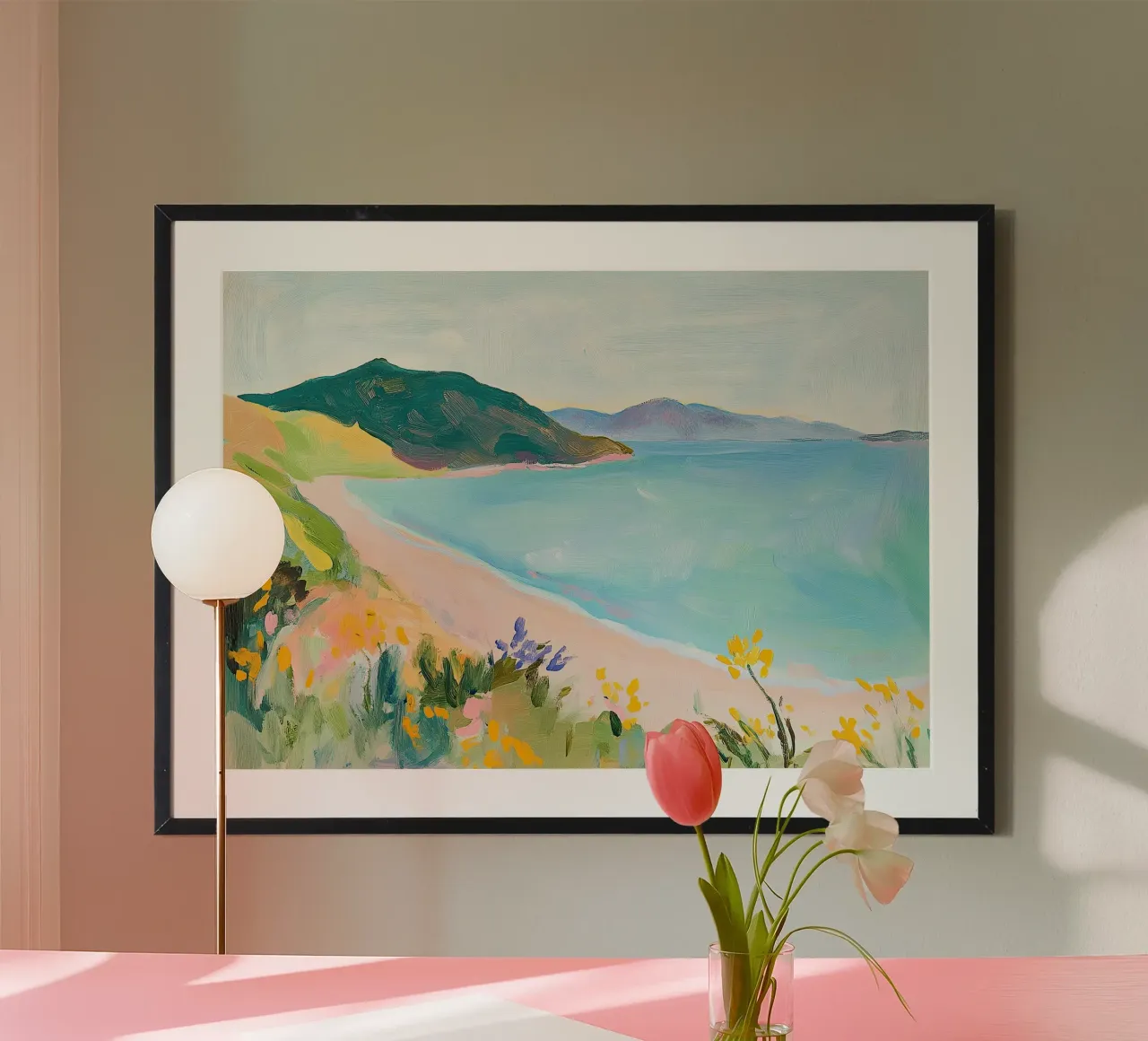 Tropicale Fauvismo Mare Oceano Botanica Paesaggio poster con telaio in legno da Euphoria Theresa