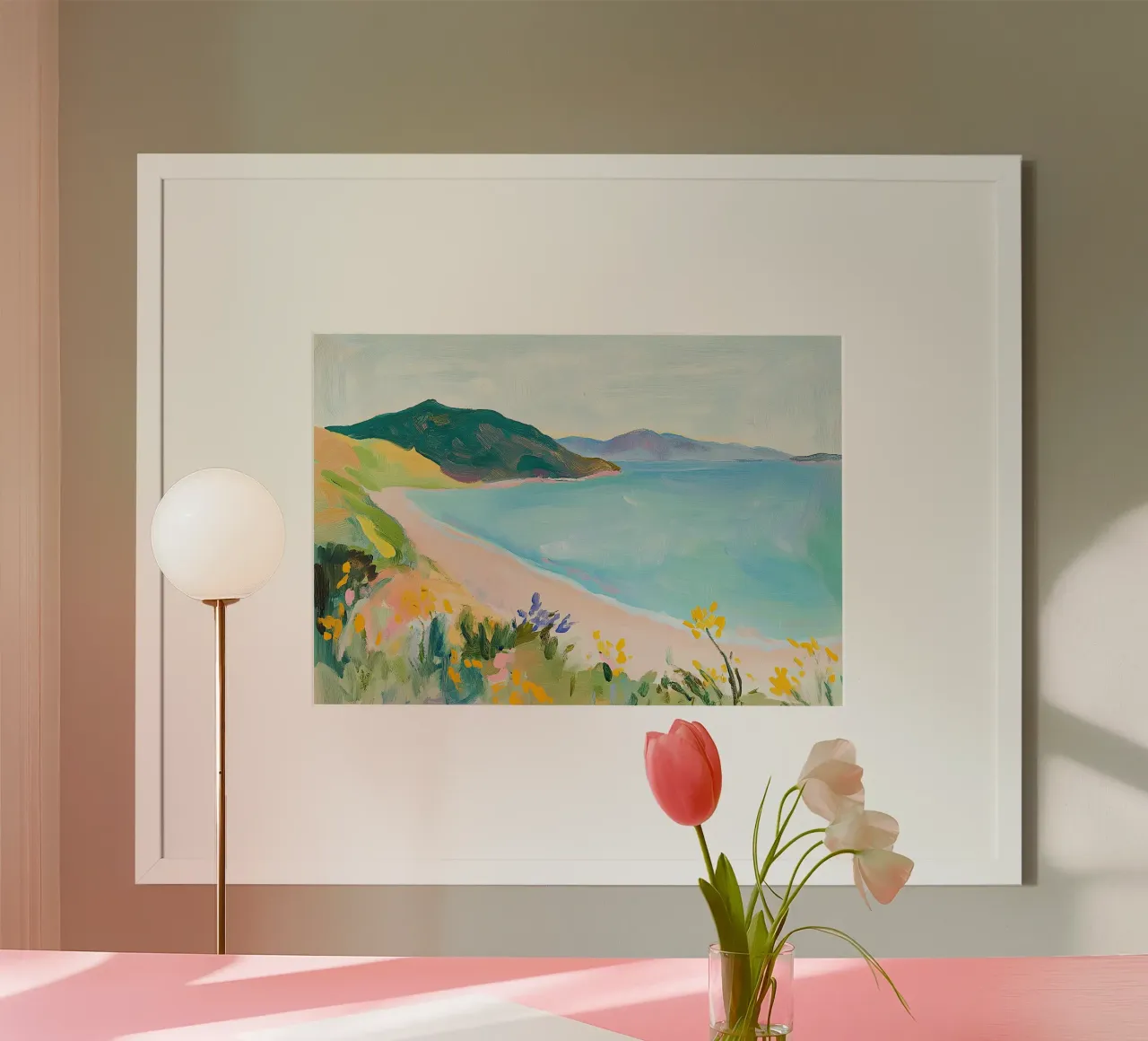 Tropicale Fauvismo Mare Oceano Botanica Paesaggio poster con telaio in legno da Euphoria Theresa