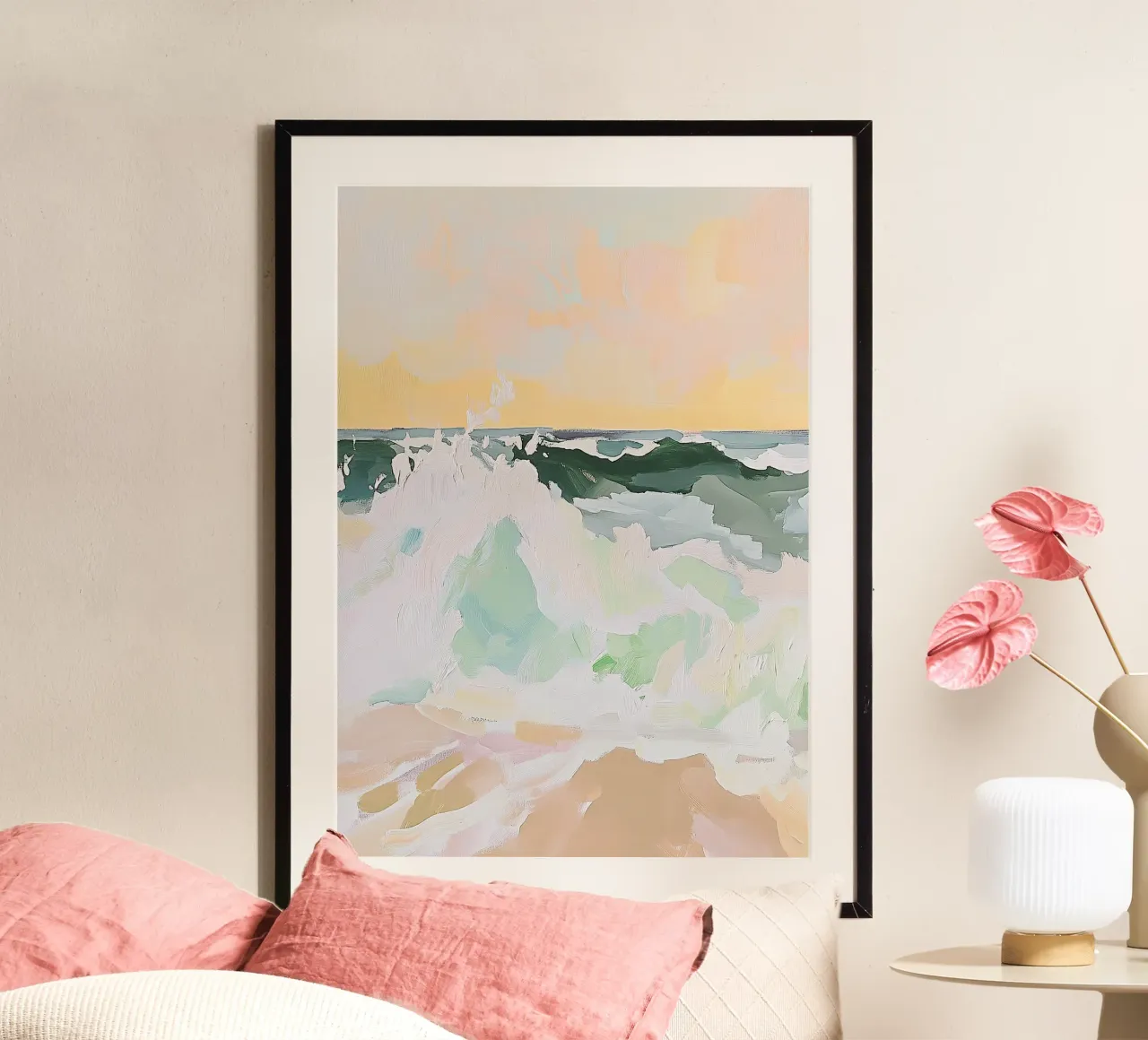 Onda Oceano Mare Fauvismo Pastello poster con telaio in alluminio da Euphoria Theresa