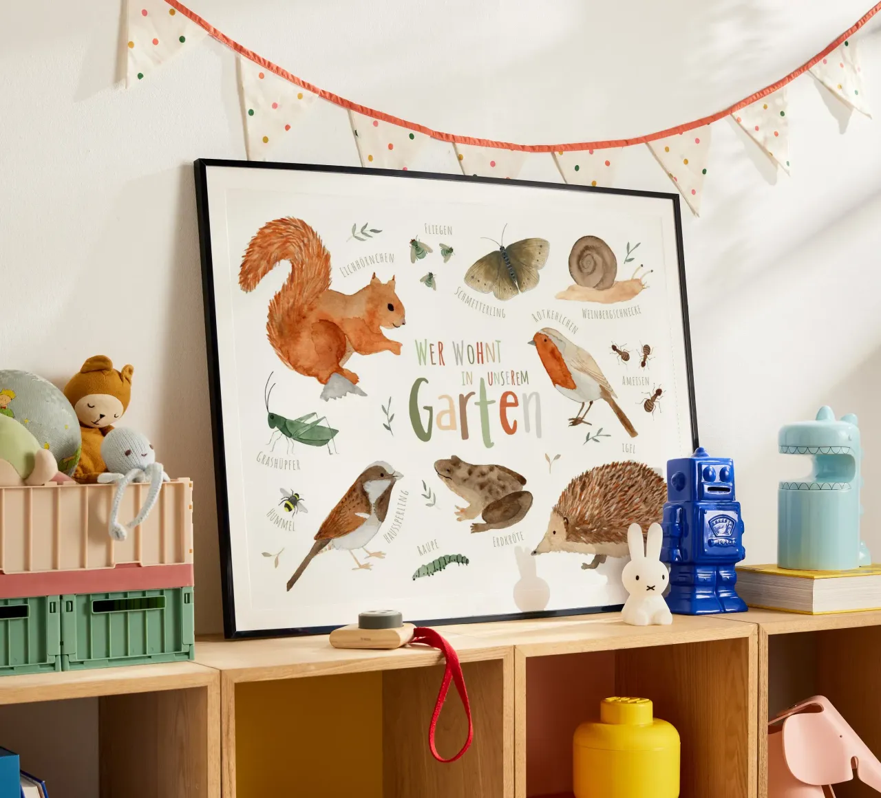 Chi vive nel nostro giardino - Animali da giardino poster con telaio in plastica da herzundpapier