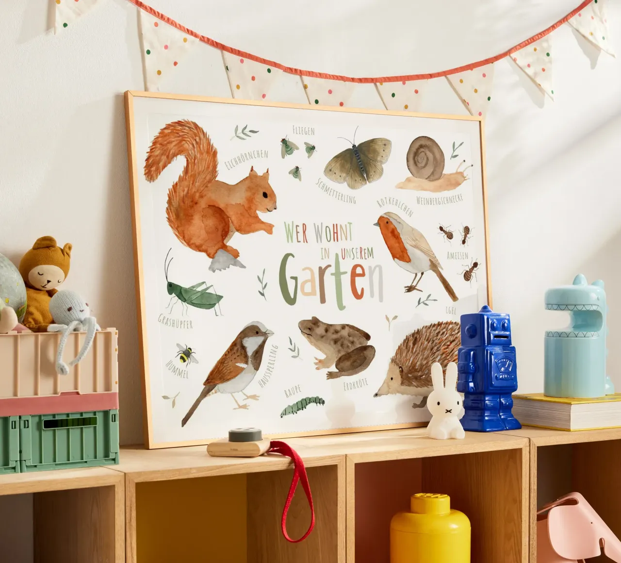 Chi vive nel nostro giardino - Animali da giardino poster con telaio in plastica da herzundpapier
